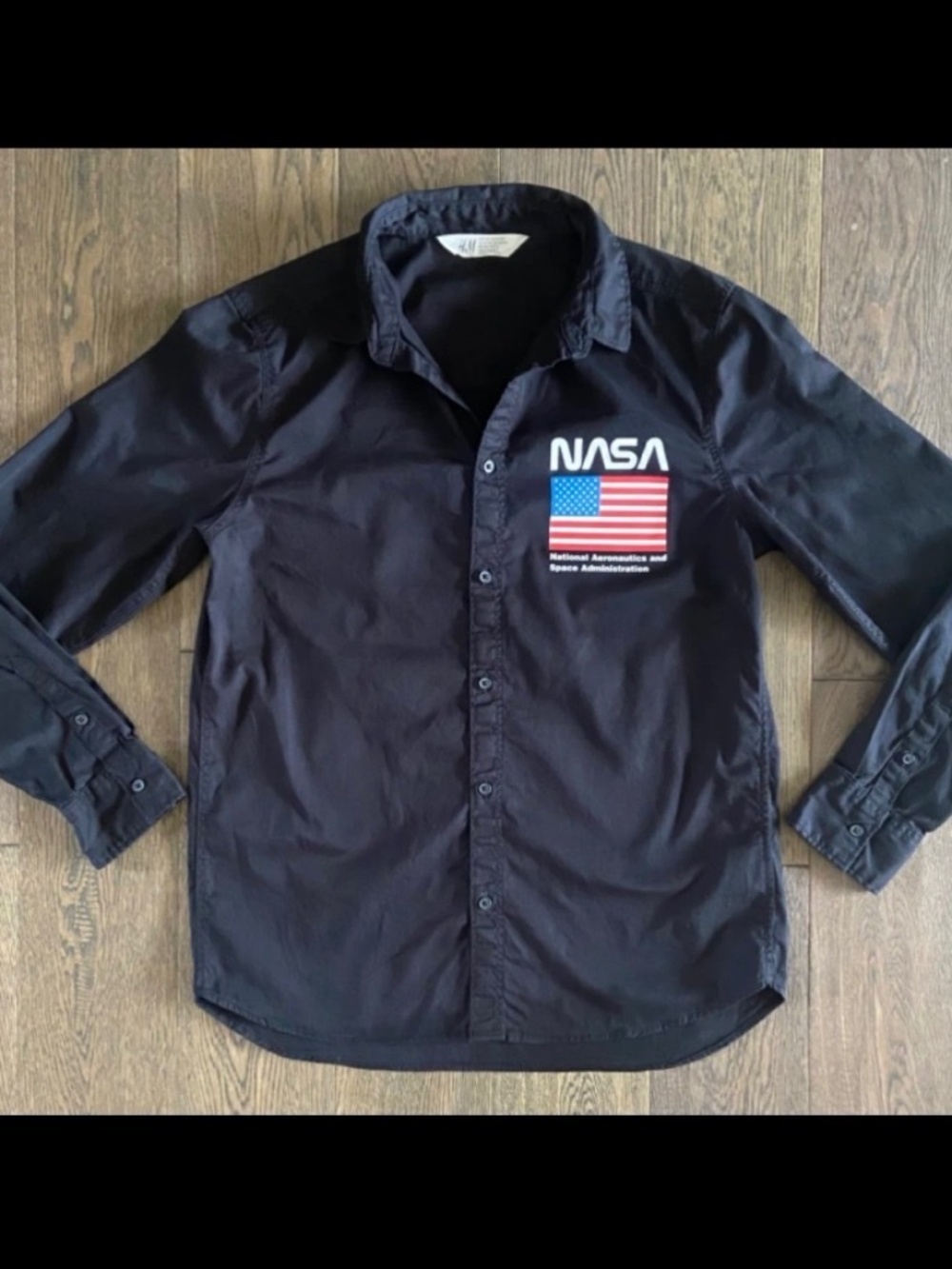 LIKE NEW: H&M Boys NASA Black Button-Up Shirt 13-14Y